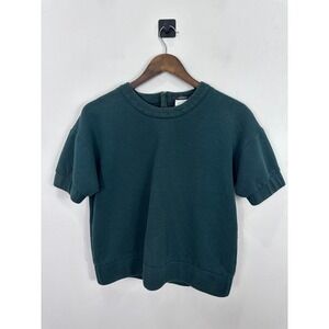 Odeeh Short Sleeve Sweatshirt Womens 38 Green Textured Back Zip Minimalist Top